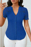 Solid Color Embroidered Hollow Short Sleeved Shirt