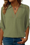 Hollow V-neck Seven Quarter Sleeved Shirt