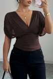 Deep V-neck Small Fly Sleeve Waist Cinched Shirt