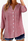 Solid Color Pleated Nine Quarter Sleeve Shirt