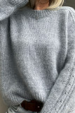 Grey Round Neck Long Sleeved Sweater