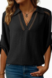 Hollow V-neck Seven Quarter Sleeved Shirt