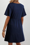 V-neck Printed Waist Cinching Short Sleeved Dress