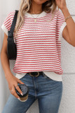 Round Neck Striped Short Sleeved Knitted Sweater