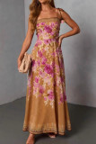 Retro Printed Camisole Waist Cinching Dress