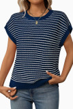Round Neck Striped Short Sleeved Knitted Sweater