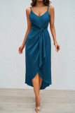 Solid Color Suspender Waist Cinching Dress