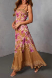 Retro Printed Camisole Waist Cinching Dress