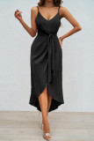 Solid Color Suspender Waist Cinching Dress