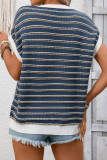 Round Neck Short Sleeved Striped Sweater