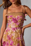 Retro Printed Camisole Waist Cinching Dress