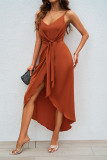 Solid Color Suspender Waist Cinching Dress