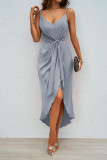 Solid Color Suspender Waist Cinching Dress