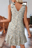 V-neck Bow Floral Vest Sleeveless Dress