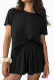 Solid Color Short Sleeved Shirt Shorts Two-piece Set