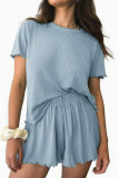 Solid Color Short Sleeved Shirt Shorts Two-piece Set