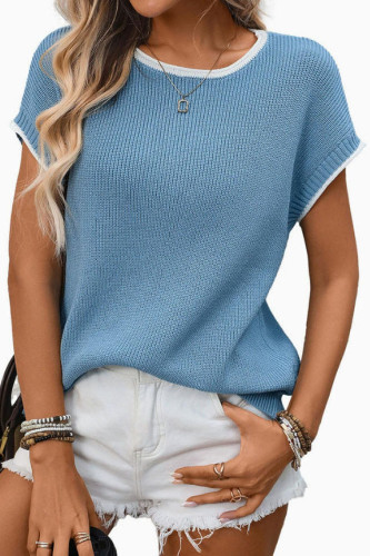 Round Neck Contrasting Short Sleeved Sweater