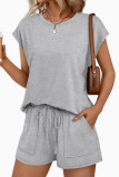 Round Neck Short Sleeved Shirt Shorts Two-piece Set