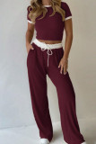 Sports Short Sleeved Wide Leg Pants Two-piece Set