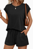Round Neck Short Sleeved Shirt Shorts Two-piece Set