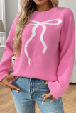 Retro Casual Bow Jacquard Long Sleeve Sweater
