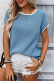 Round Neck Contrasting Short Sleeved Sweater