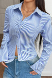 Lapel Striped Cardigan Long Sleeve Shirt
