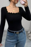 Solid Color Slim Fit Square Neck Long Sleeved T-shirt