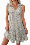 V-neck Bow Floral Vest Sleeveless Dress