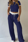 Sports Short Sleeved Wide Leg Pants Two-piece Set