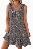 V-neck Bow Floral Vest Sleeveless Dress