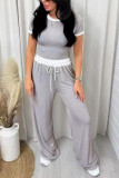Sports Short Sleeved Wide Leg Pants Two-piece Set