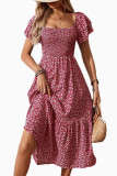 Square Neck Floral Print Short Sleeved Dress