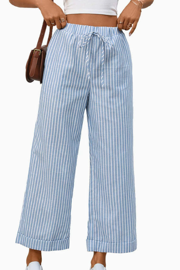 High Waisted Striped Straight Leg Cropped Pants