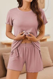 Solid Color Short Sleeved Shirt Shorts Two-piece Set
