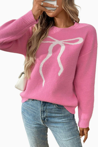 Retro Casual Bow Jacquard Long Sleeve Sweater