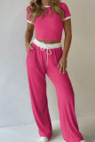 Sports Short Sleeved Wide Leg Pants Two-piece Set