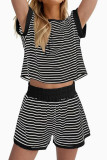 Striped Short Sleeved Top and Shorts Two-piece Set