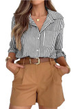Striped Lapel Long Sleeved Button Up Shirt