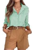 Striped Lapel Long Sleeved Button Up Shirt