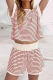Striped Short Sleeved Top and Shorts Two-piece Set