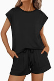 Round Neck Loose Short Sleeved Shorts Two-piece Set