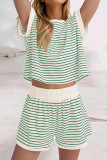 Striped Short Sleeved Top and Shorts Two-piece Set
