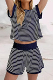 Striped Short Sleeved Top and Shorts Two-piece Set