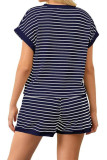 Striped Short Sleeved Top and Shorts Two-piece Set