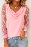 Swing Collar Lace Long Sleeved T-shirt