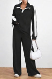 Lapel Zipper Top Wide Leg Pants Two-piece Set