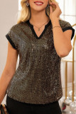 Sequin V-Neck Short Sleeve Party Blouse