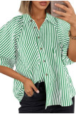 Short Puff Sleeve Button Down Blouse