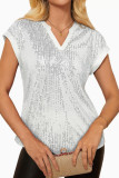 Sequin V-Neck Short Sleeve Party Blouse